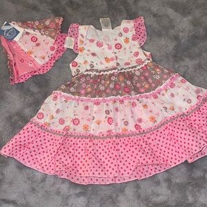Vintage Pumpkin Patch Baby Dress Set Hat Sz 6/12M Floral NEW